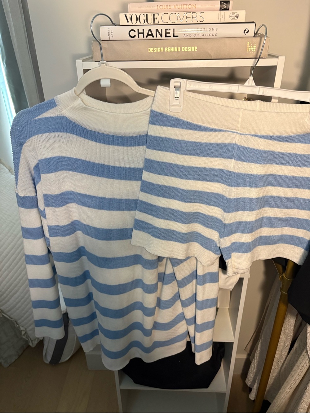Striped Knit Sweater and Short Set - Blue & White
